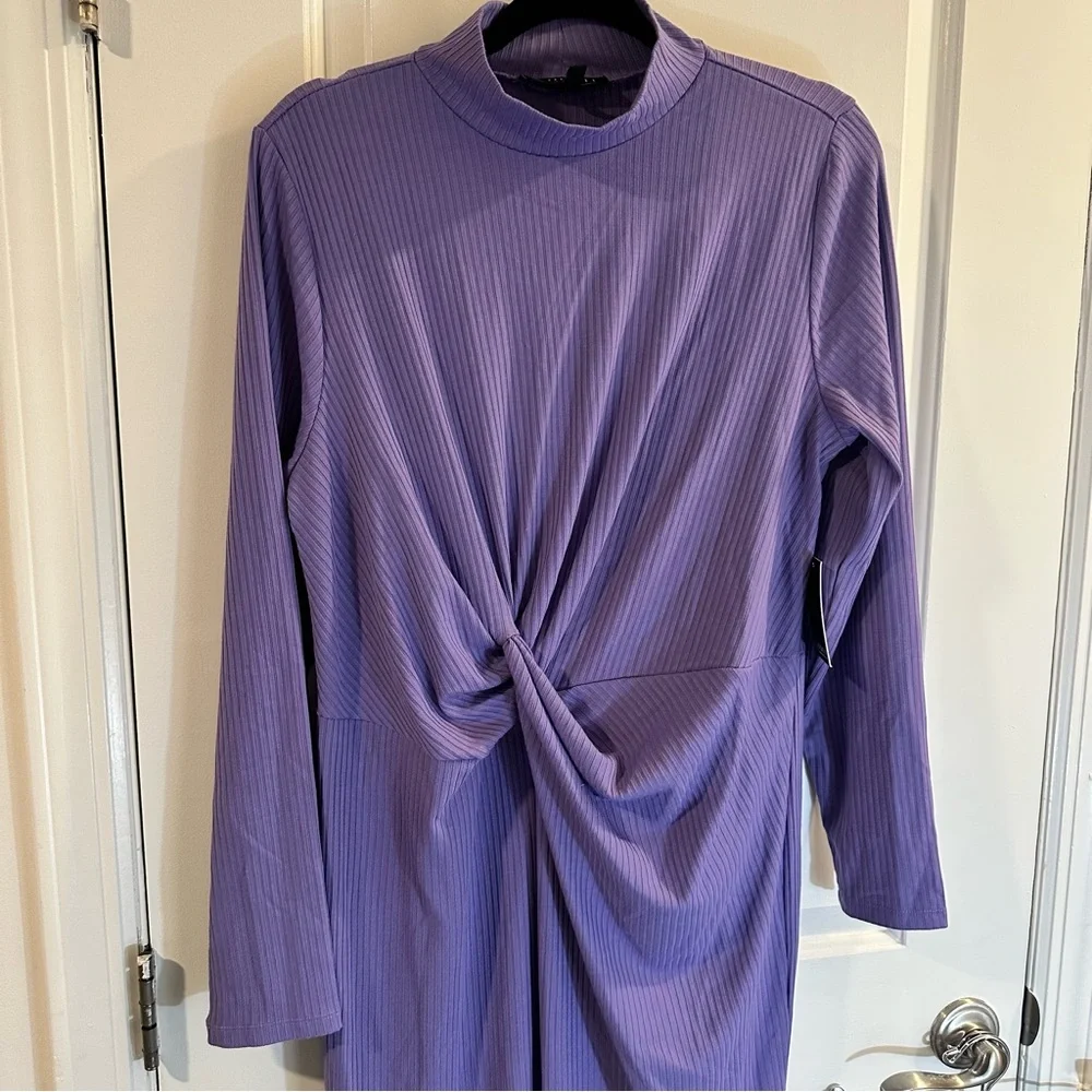 Eloquii Twist Detail Ribbed Mockneck Midi Dress in Purple Size 18/20 - Picture 7 of 12